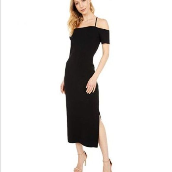 WAYF Deena Off Shoulder Knit Midi Dress in  Black - Picture 1 of 14